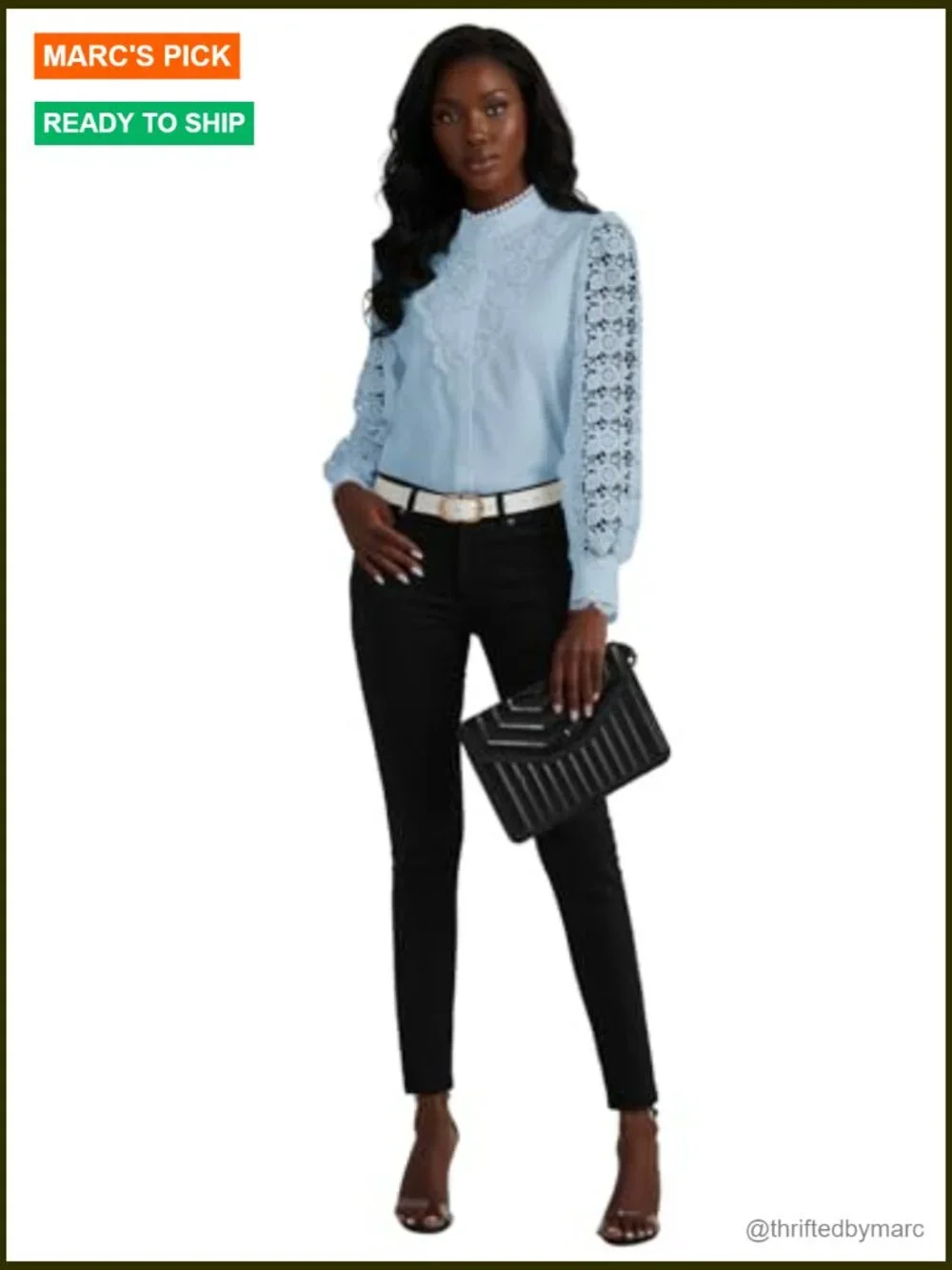 Mock Neck Lace Blouse Long Sleeve Button Down Crochet Top Work - Picture 6 of 7